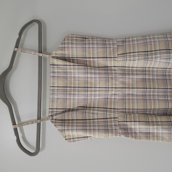 J. Crew Midi Dress 2 Tan Plaid Spaghetti Strap 100% Cotton Cottage Preppy Casual - Picture 2 of 15